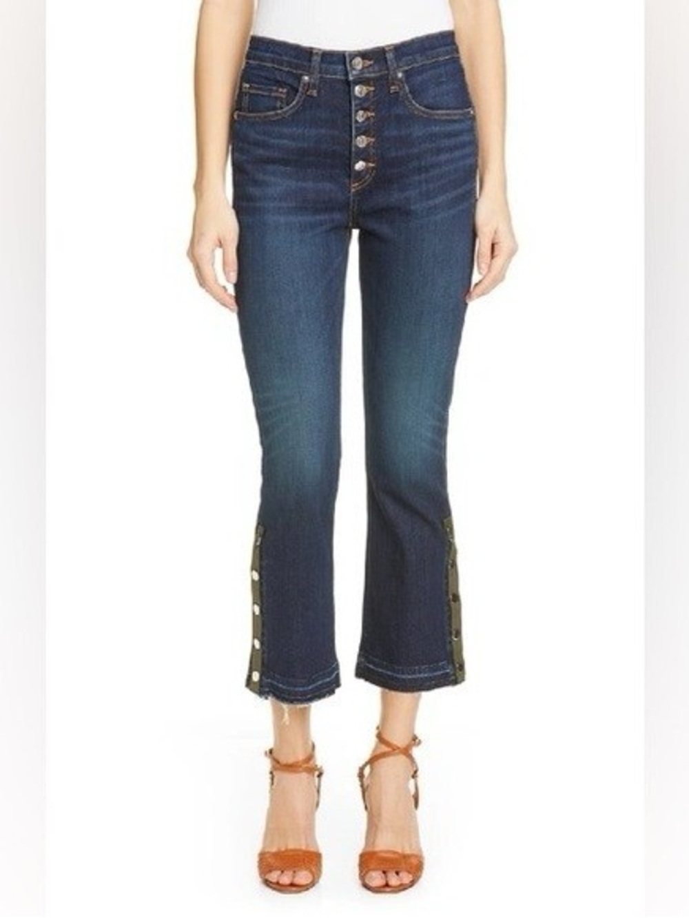 Veronica Beard Dark Blue Carolyn Cropped Boot Cut Jeans Flair High Rise